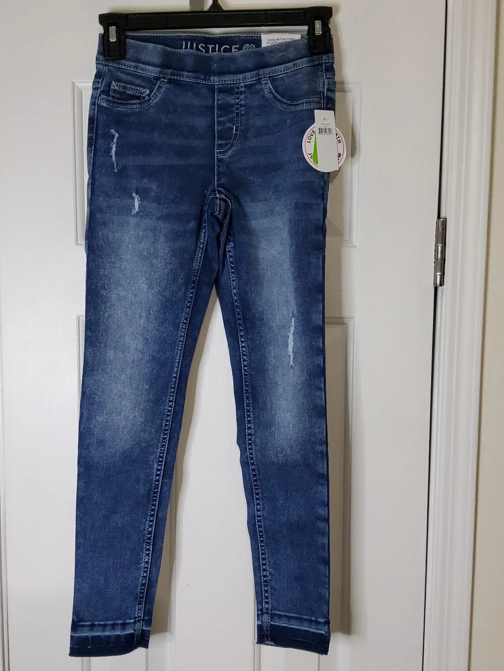 Justice Girl's Distressed Pull-On Denim Leggings Jeggings Dark Wash Size 12 Slim